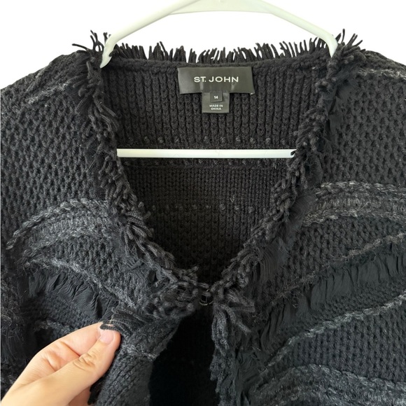 St. John Black Fringed Wool Sweater - Picture 4 of 8